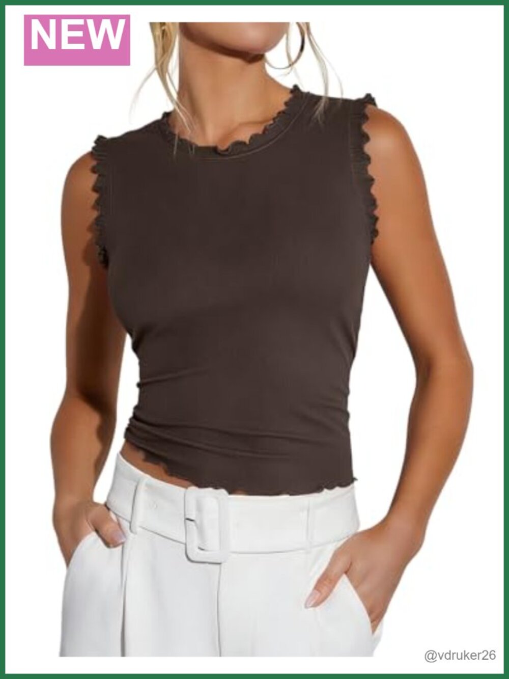 Rib Knit Ruffle Tank Top Sleeveless Blouse Slim Fit Crop